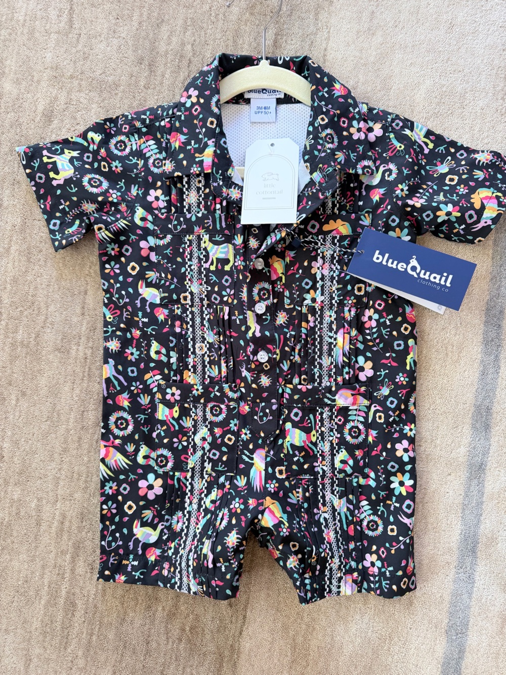 Blue Quail Otomi Print Guayabera 3-6m